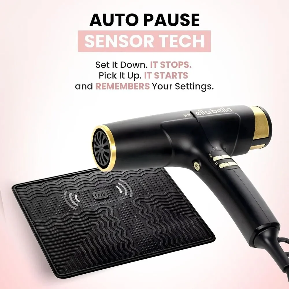 NEW Ionic Hair Blow Dryer w Smart Sensor Mat AUTO-PAUSE Frizz Control Diffuser